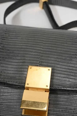 Dark grey lizard skin Medium Classic Box Bag with gold-tone hardware