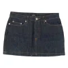 Dark indigo cotton denim low-rise five-pocket mini skirt with belt loop waistband