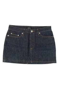 Dark indigo cotton denim low-rise five-pocket mini skirt with belt loop waistband