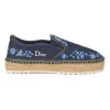 Dark indigo cotton denim and raffia flatform slip-on espadrilles featuring floral broderie motif