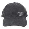 Dark indigo cotton denim snap baseball cap featuring embroidered Coco Mark motif