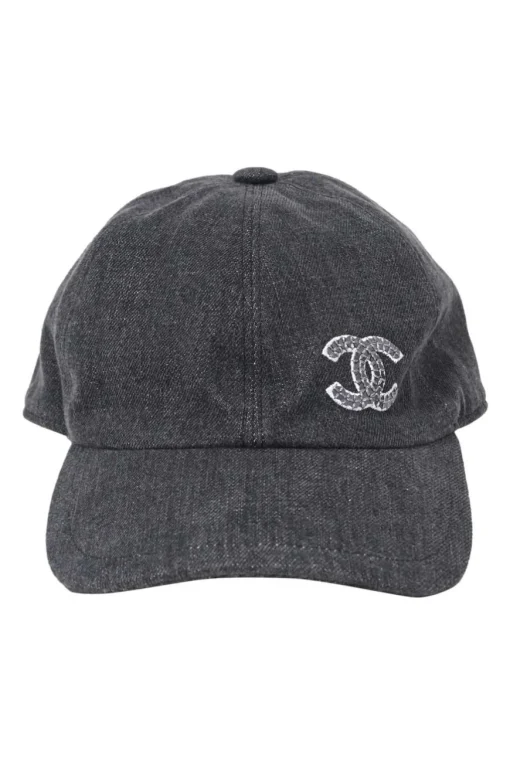 Dark indigo cotton denim snap baseball cap featuring embroidered Coco Mark motif