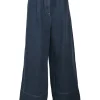 Dark indigo cotton denim pull-on high-rise pleat-front wide-leg jeans