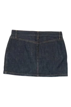 Dark indigo cotton denim low-rise five-pocket mini skirt with belt loop waistband