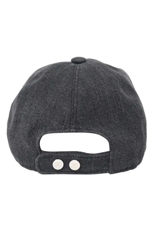 Dark indigo cotton denim snap baseball cap featuring embroidered Coco Mark motif