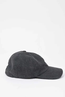 Dark indigo cotton denim snap baseball cap featuring embroidered Coco Mark motif