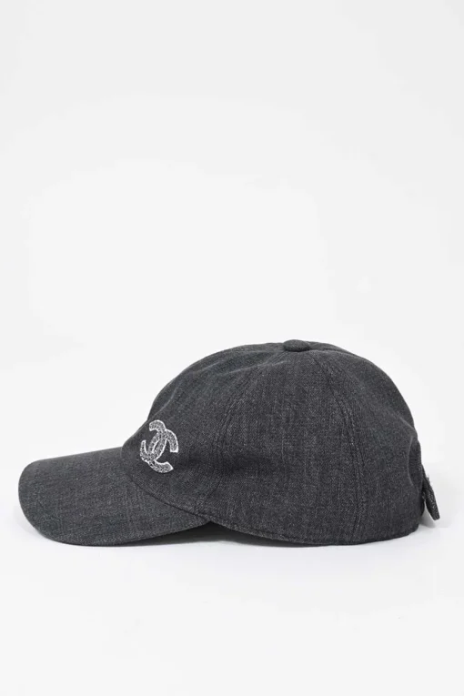 Dark indigo cotton denim snap baseball cap featuring embroidered Coco Mark motif