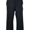 Dark indigo cotton-blend denim pull-on straight-leg pants with Martingale, waist adjusters and extended tab closure