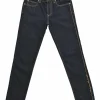 Dark indigo cotton-blend denim pull-on low-rise skinny Billy jeans with logo broderie motif along side seam