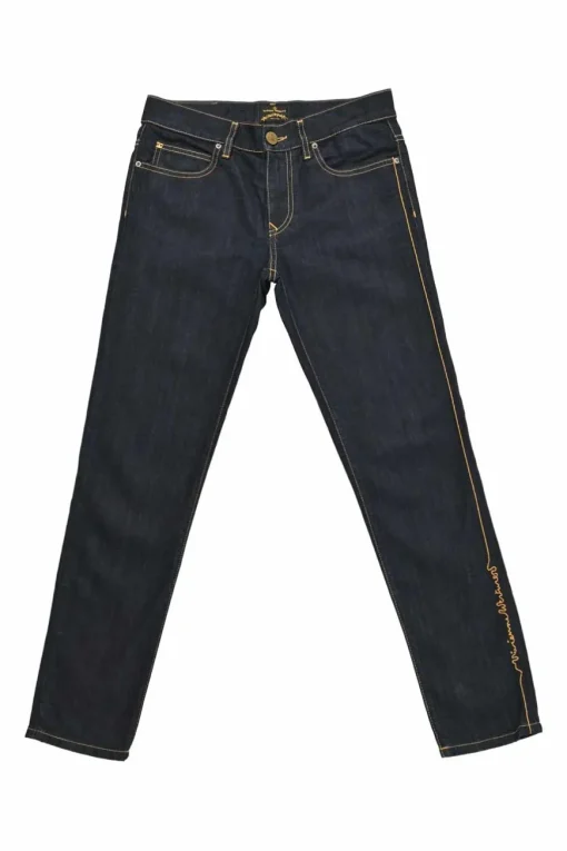 Dark indigo cotton-blend denim pull-on low-rise skinny Billy jeans with logo broderie motif along side seam