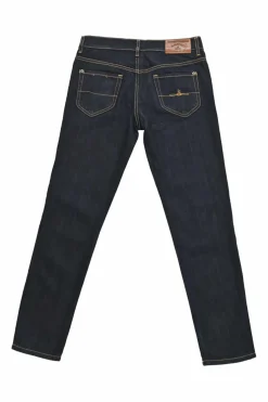 Dark indigo cotton-blend denim pull-on low-rise skinny Billy jeans with logo broderie motif along side seam