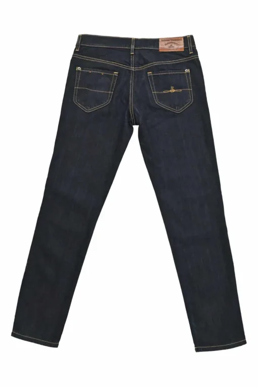 Dark indigo cotton-blend denim pull-on low-rise skinny Billy jeans with logo broderie motif along side seam