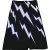 Dark navy and purple A-line knee-length slit skirt featuring graphic lightning bolt motif