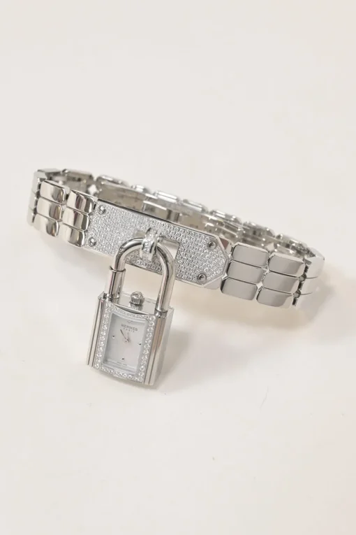 Diamond-set steel Kelly Mini Model 16mm convertible watch featuring detachable padlock