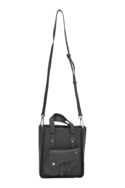 Dior Homme black pebbled leather saddle tote bag with detachable shoulder strap