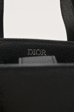 Dior Homme black pebbled leather saddle tote bag with detachable shoulder strap