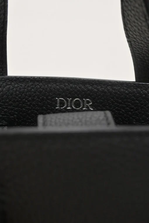 Dior Homme black pebbled leather saddle tote bag with detachable shoulder strap