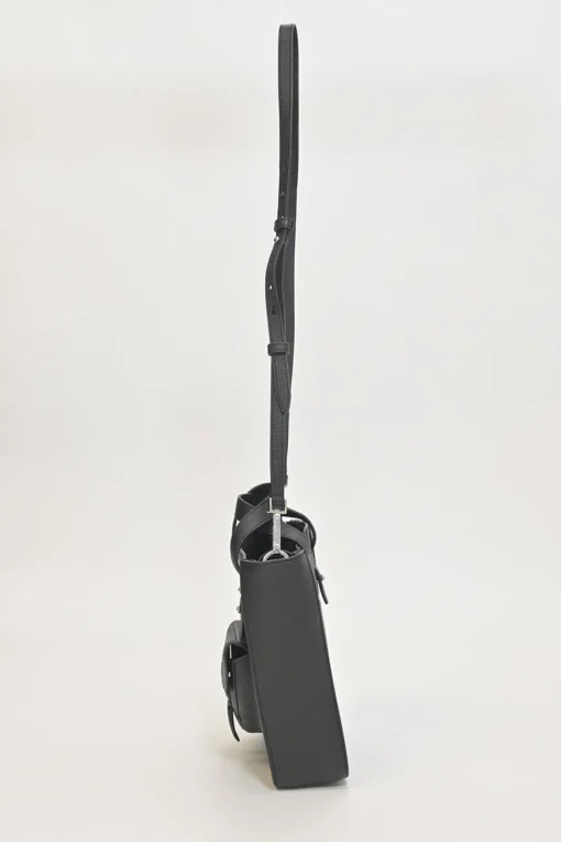 Dior Homme black pebbled leather saddle tote bag with detachable shoulder strap