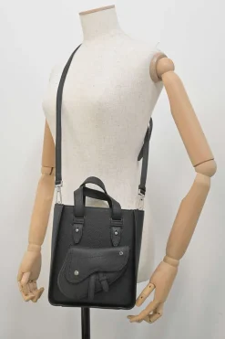 Dior Homme black pebbled leather saddle tote bag with detachable shoulder strap