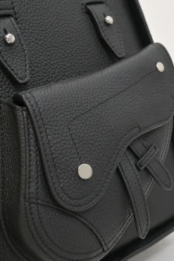 Dior Homme black pebbled leather saddle tote bag with detachable shoulder strap