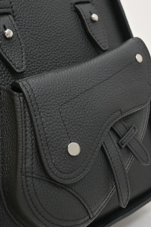Dior Homme black pebbled leather saddle tote bag with detachable shoulder strap