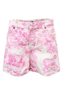 Dioriviera pink cotton denim high-rise wide-leg shorts featuring Sauvage Toile de Juoy motif
