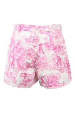 Dioriviera pink cotton denim high-rise wide-leg shorts featuring Sauvage Toile de Juoy motif
