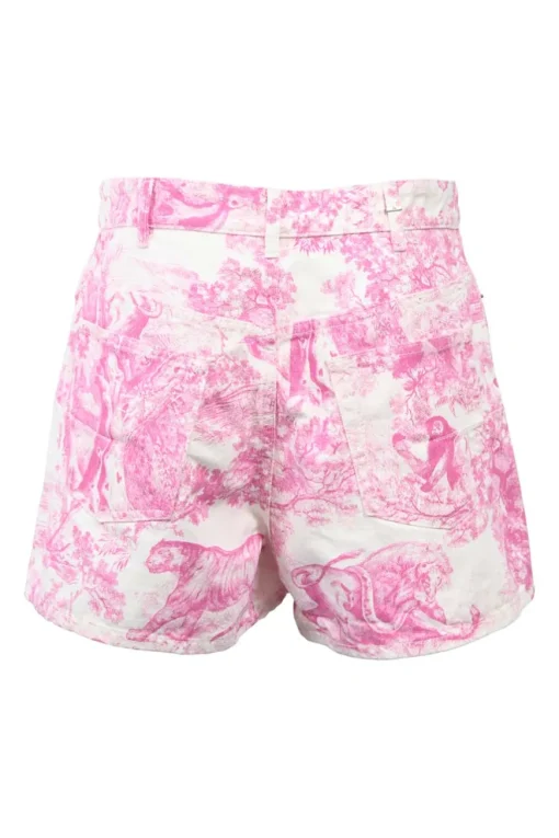 Dioriviera pink cotton denim high-rise wide-leg shorts featuring Sauvage Toile de Juoy motif