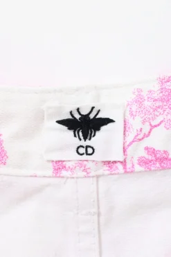 Dioriviera pink cotton denim high-rise wide-leg shorts featuring Sauvage Toile de Juoy motif