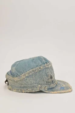Distressed light-wash cotton denim Old Man and the Sea train driver cap
