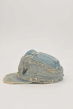 Distressed light-wash cotton denim Old Man and the Sea train driver cap