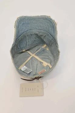 Distressed light-wash cotton denim Old Man and the Sea train driver cap