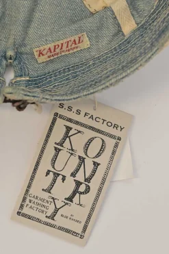 Distressed light-wash cotton denim Old Man and the Sea train driver cap