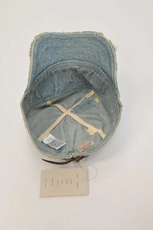 Distressed light-wash cotton denim Old Man and the Sea train driver cap