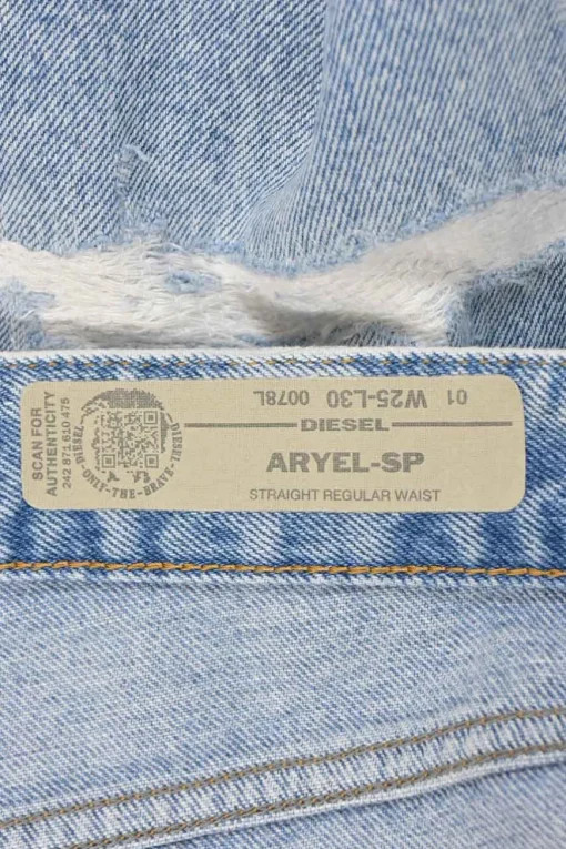 Distressed washed indigo cotton denim Aryel high-rise straight-leg jeans with turn-up cuffs