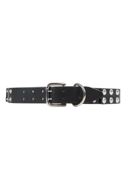 Dolce &amp; Gabbana black leather adjustable metallic buttons with silver tone double hole buckle