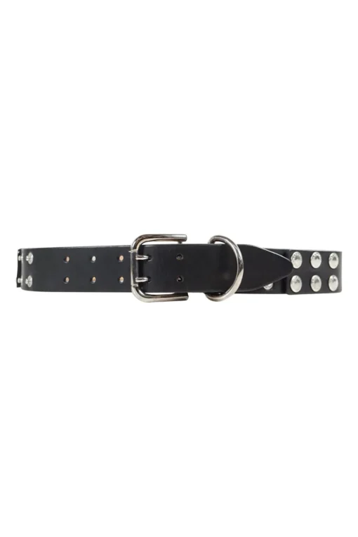 Dolce &amp; Gabbana black leather adjustable metallic buttons with silver tone double hole buckle