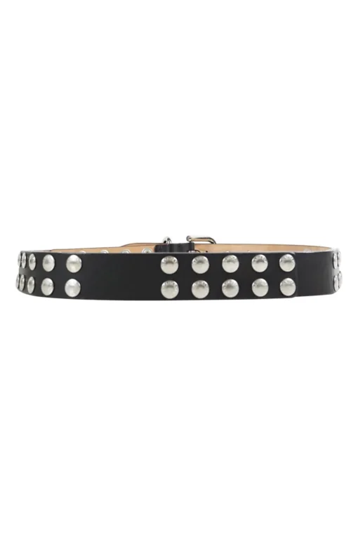 Dolce &amp; Gabbana black leather adjustable metallic buttons with silver tone double hole buckle
