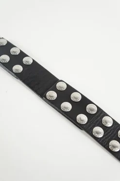 Dolce &amp; Gabbana black leather adjustable metallic buttons with silver tone double hole buckle