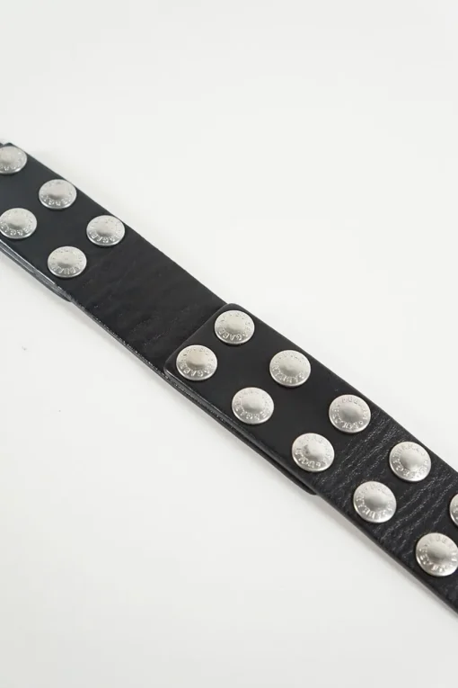 Dolce &amp; Gabbana black leather adjustable metallic buttons with silver tone double hole buckle