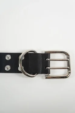 Dolce &amp; Gabbana black leather adjustable metallic buttons with silver tone double hole buckle