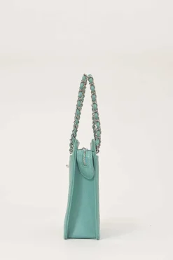 Duck egg blue matelassé caviar leather chain handbag with silver-tone metallic hardware