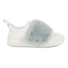 Dusty blue mink fur-trimmed low-top Rockstud leather and rubber sneakers