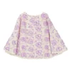 Ecru and lilac nylon-blend mixed-media swing skirt featuring top-stitched moulage poppy motif