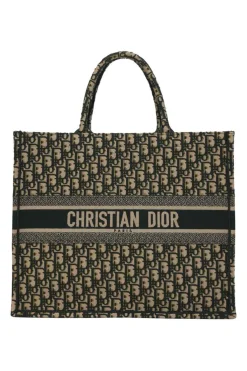 Ecru and navy logo-embroidered oblique monogram jacquard canvas Book Tote