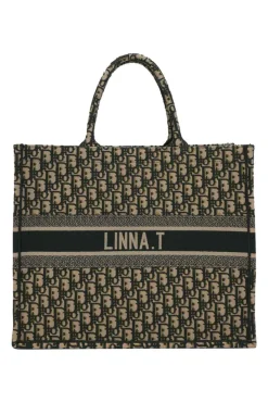 Ecru and navy logo-embroidered oblique monogram jacquard canvas Book Tote
