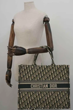 Ecru and navy logo-embroidered oblique monogram jacquard canvas Book Tote