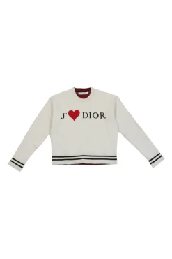 Ecru and red cashmere-blend Dioramour fully-fashioned jacquard knit crewneck pullover sweater