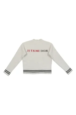 Ecru and red cashmere-blend Dioramour fully-fashioned jacquard knit crewneck pullover sweater