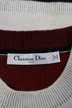Ecru and red cashmere-blend Dioramour fully-fashioned jacquard knit crewneck pullover sweater